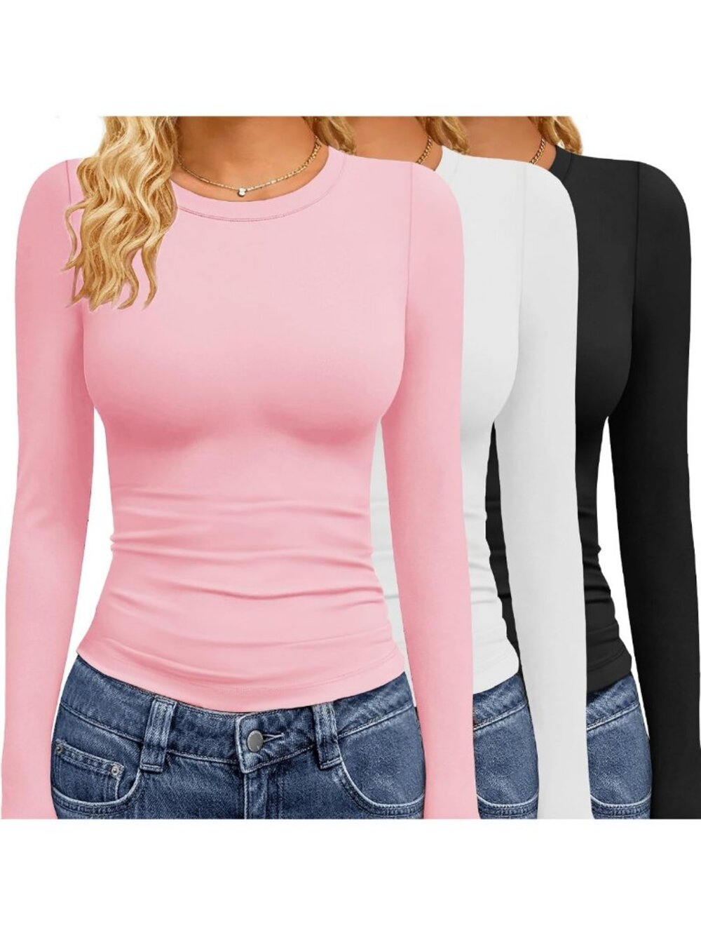 3 Pack Women's Long Sleeve Crew Neck Tops - Cozy Fall & Winter Essentials
